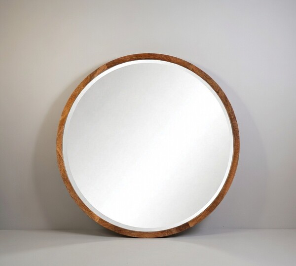75 cm Round Wall Mirror with Mango Wood Frame with Walnut Finish 